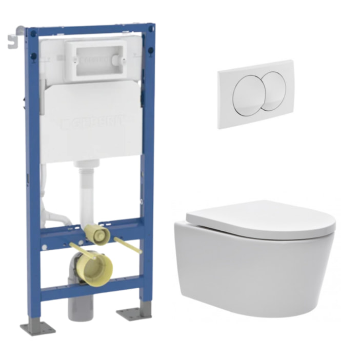 Duofix Pack WC bâti autoportant + WC sans bride + abattant SoftClose Swiss Aqua Technologies + plaque (GEBSTBRWR03MAN-FR)