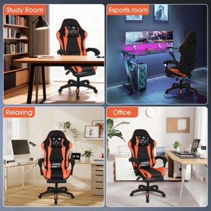 Clutch - Sedia da Gaming Ergonomica con Cuscino Lombare Poggiatesta e Poggiapiedi in PVC Nera e Rossa