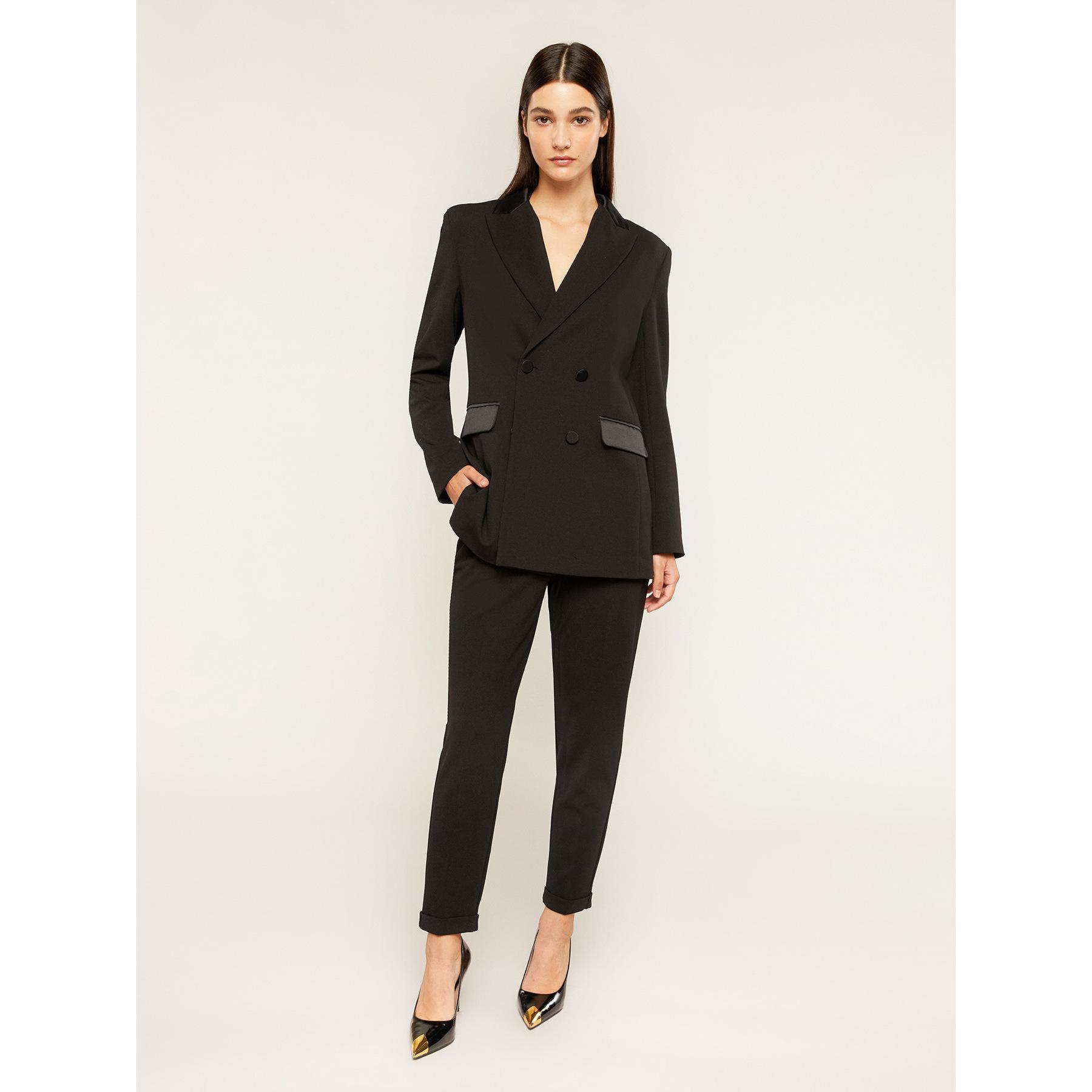 Motivi - Giacca blazer lunga inserti in raso - Nero