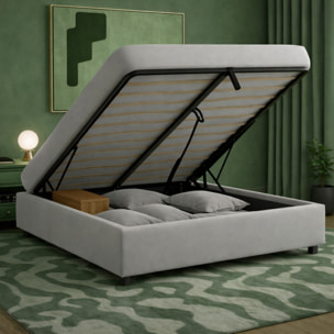 Lit coffre Cancun | Espace de Stockage jusqu'à 900 L | Robuste et Large Angle d’Ouverture | Tissu | Gris Clair