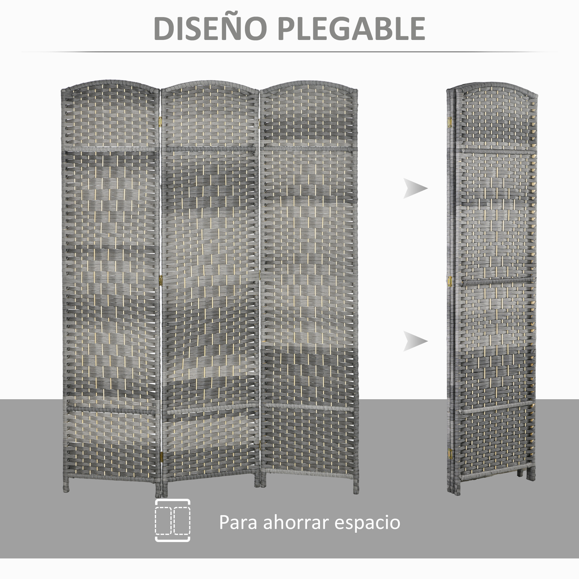 Biombo Plegable de 3 Paneles 135x180 cm Biombo Separador de Ambientes Pantalla de Privacidad de Polipropileno para Oficina Dormitorio Gris Mixto