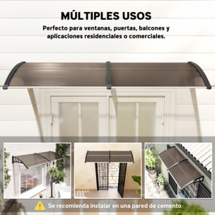 Marquesinas Exterior para Puertas y Ventanas, 195x75 cm, Tejadillo de Protección contra Sol y Lluvia, con Cubierta de Policarbonato, Soporte de Aleación de Aluminio, Marrón