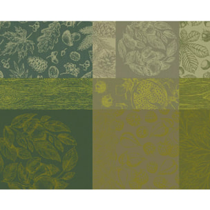 Set pur coton enduit motif jacquard Mille bois d'automne mousse