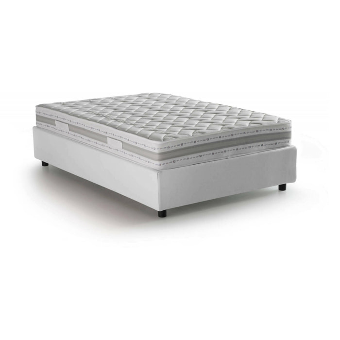 Letto piazza e mezza Abici, Letto contenitore con rivestimento in tessuto, 100% Made in Italy, Apertura frontale, con materasso Cm 120x200 incluso, Bianco