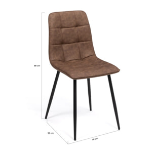 Chaises Linda imitation cuir marron et pieds métal noirs - lot de 6