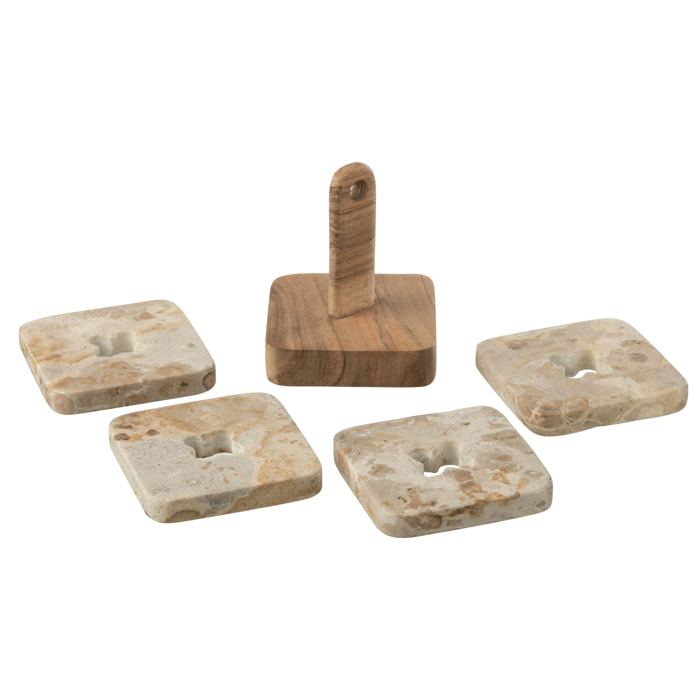 J-Line dessous de verre - marbre/bois - beige - 4 pièces