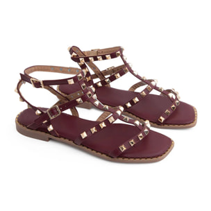 Sandalo gladiator con borchie - VINO ROSSO