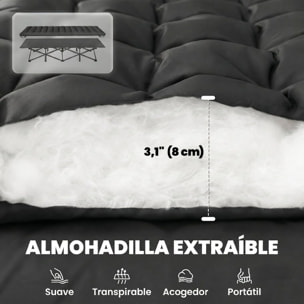 Cama Plegable Camping con Colchón Extraíble Cama de Acampada Portátil Extra Ancha 80 cm Tela Oxford 600D con Reposacabezas Bolsa Transporte Bolsillo Carga 200 kg para Playa Senderismo Negro
