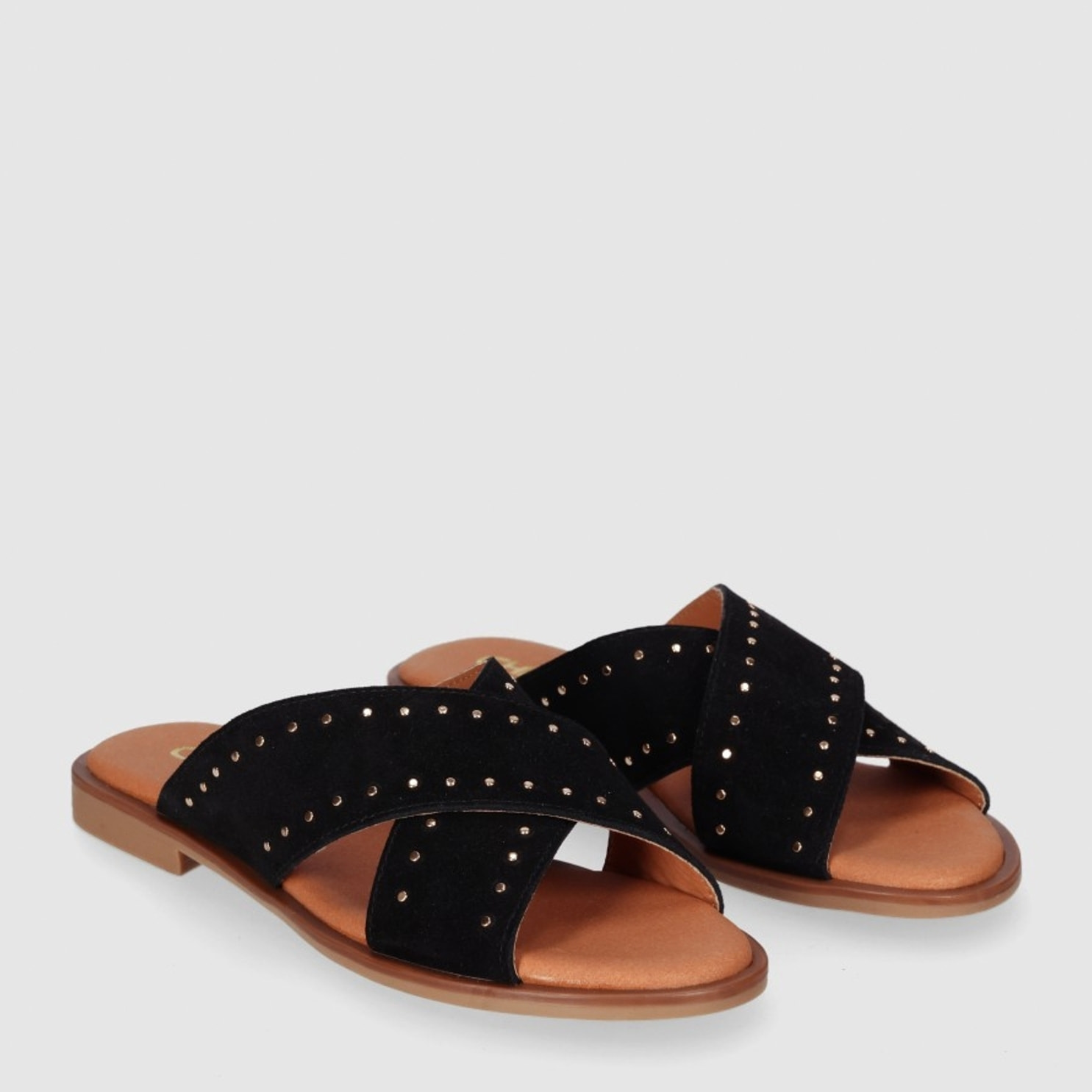 Sandalias de Serraje - Negro - Tacón: 1 cm