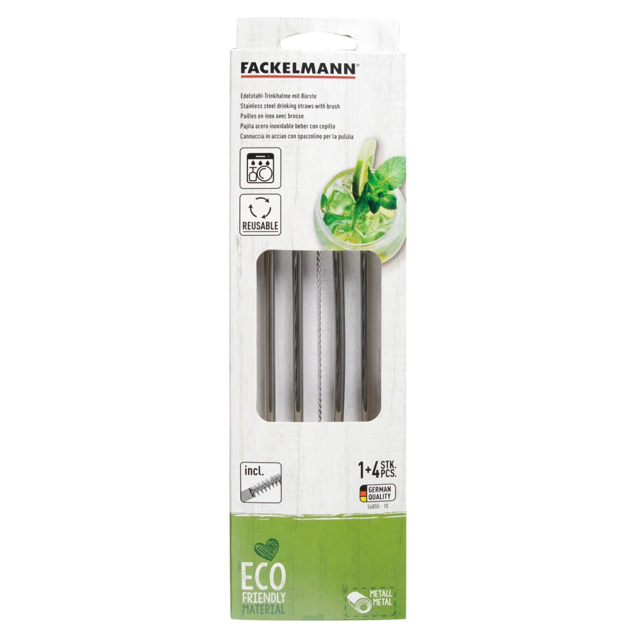 Lot de 4 pailles en inox avec goupillon 24 cm Fackelmann Bar Concept