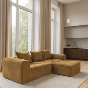 Canapé d'angle compressé en velours cotelé curcuma 4 places COCOON