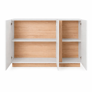 Credenza Soggiorno 3 Ante Madia Moderna Con Ripiani Interni Mobile Contenitore Design Elegante Oldenburg 138 x 40 x 90.5 Cm Bianco Lucido e Rovere