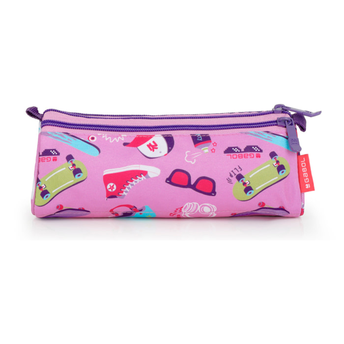 Estuche triple Gabol Roller con estampado rosa