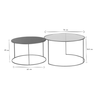 Tables basses gigognes rondes design métal doré et verre teinté bleu pétrole (lot de 2) ROXO