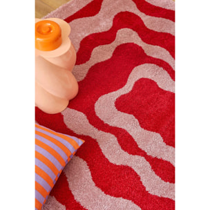 GROOVY - Tapis coloré style seventies - Confortable et moelleux - Rouge