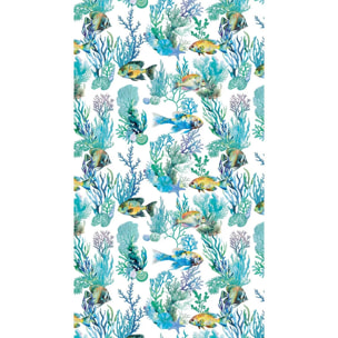Fouta pur coton 350 g/m² imprimé bleu canard Naia blanc bleu