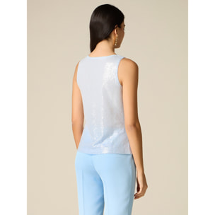Oltre - Top in tulle e paillettes - Azzurro