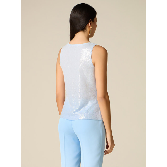 Oltre - Top in tulle e paillettes - Azzurro