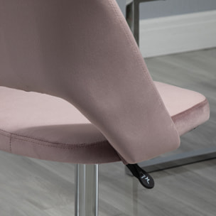 Vinsetto Chaise de bureau design contemporain dossier ergonomique ajouré strié hauteur réglable pivotante 360° piètement chromé velours rose poudré