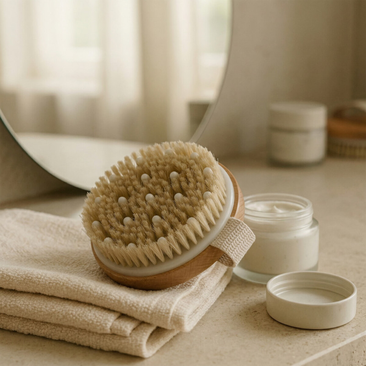 Brosse de massage exfoliante ronde en poils et picots MSV