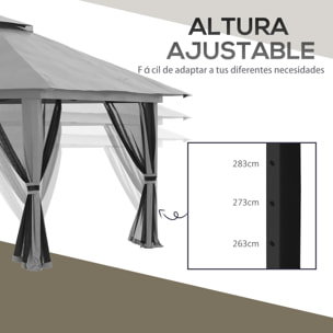 Carpa Plegable Pop-up 4x4x2,8 m Cenador de Jardín con Paredes Altura Ajustable Anti-UV Impermeable Doble Techo Mosquiteras y Bolsa de Ruedas Gazebo para Exterior Fiestas Camping Gris Oscuro