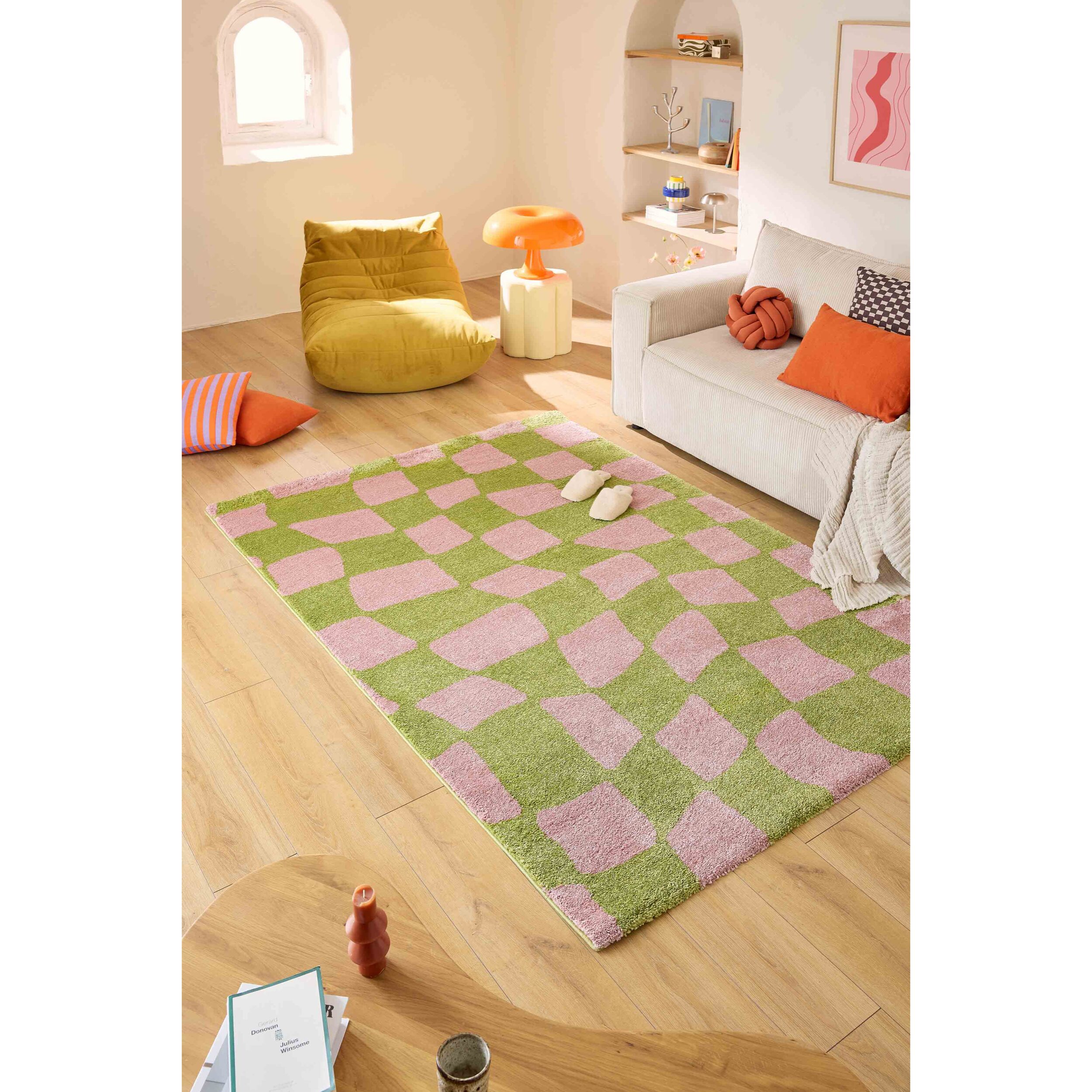 GROOVY - Tapis rétro coloré style seventies - Confortable et moelleux - Vert