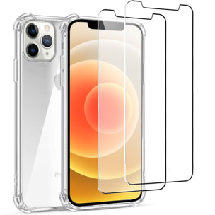 Coque iPhone 12/12 Pro Antichoc Silicone + 2 Vitres en verre trempé