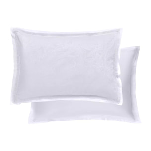 Taie d'oreiller satin de coton motif jacquard blanc Alexandria diamant