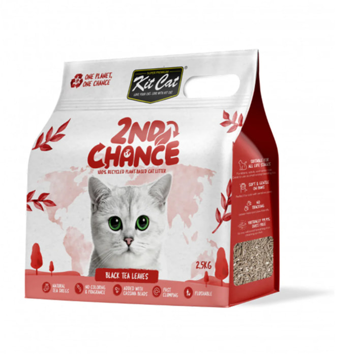 Kit Cat Arena Eco 2nd Chance - Black Tea 2,5 Kg Hojas de Té Negro, Guisante y Yuca