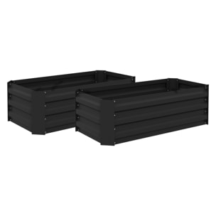 Lot de 2 carrés potager de jardin dim. 100L x 50l x 30H cm tôle d'acier ondulée noir