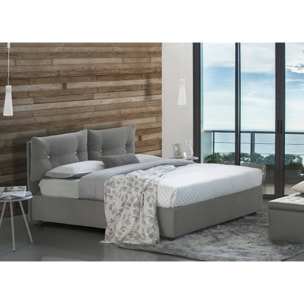 Letto singolo Albina, Letto contenitore con rivestimento in tessuto, 100% Made in Italy, Apertura frontale, con materasso Cm 80x190 incluso, Grigio