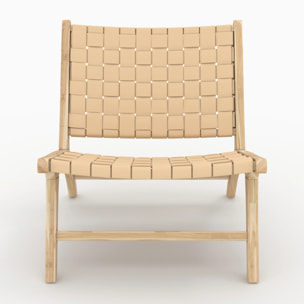 Fauteuil en teck et cuir tressé beige - Kuna
