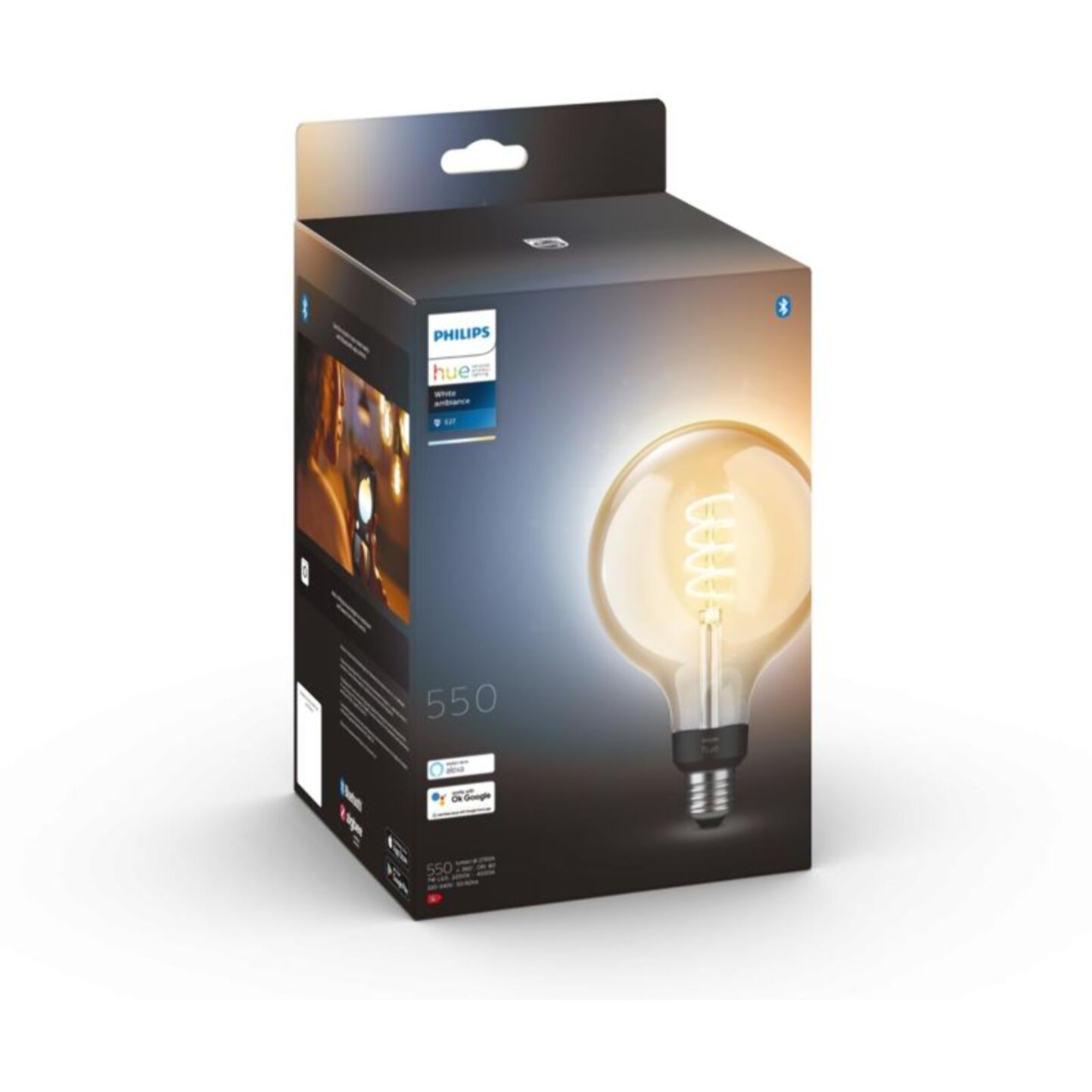 Ampoule LED connectée PHILIPS HUE E27 White Ambiance Globe G. Filament
