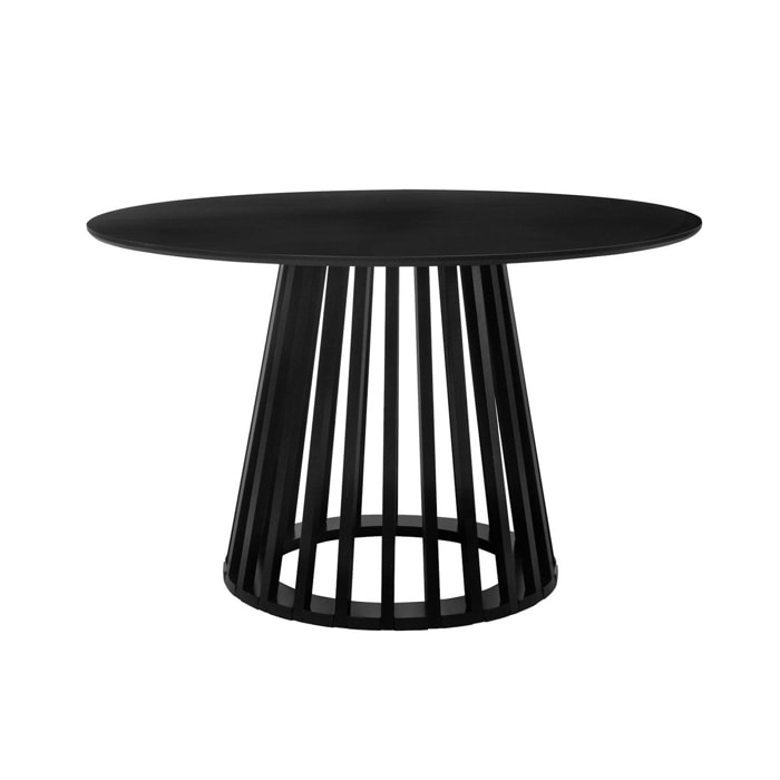 Table à manger effet bois noir. pieds bois de sapin 4 places Ø120cm