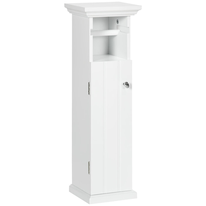 Meuble WC armoire toilette - porte, support papier - dim. 21L x 17l x 66H cm - blanc