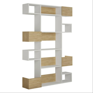 Libreria Dpiron, Scaffale da ufficio, Mobile portalibri, Biblioteca, 120x25h171 cm, Bianco e Rovere