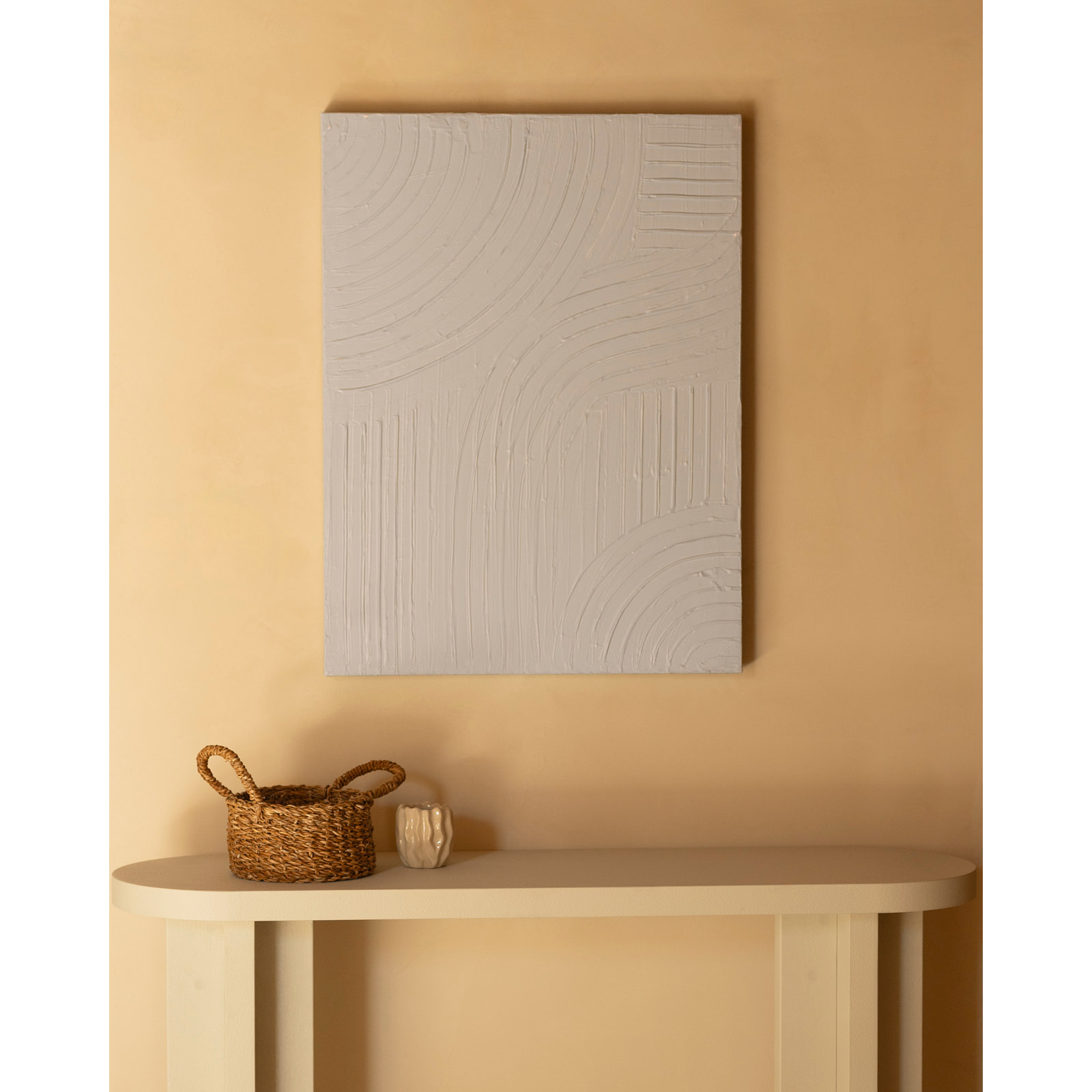 Tableau beige décoratif sur coton avec cadre en bois peint à la main à la peinture à l'huile en différentes tailles