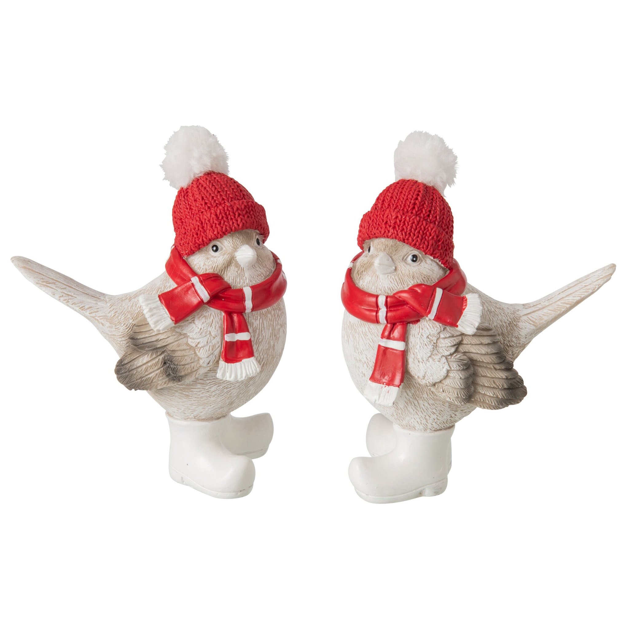 J-Line Oiseau foulard et chapeau - polyrésine - rouge Noël/gris - large - assortiment de 2