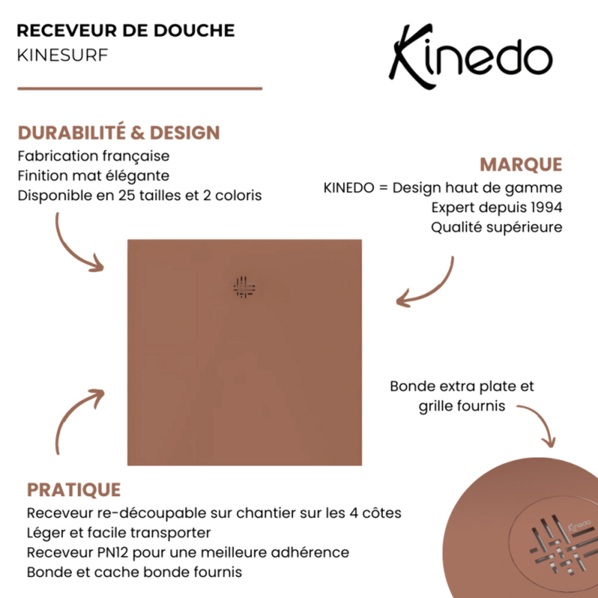 Receveur KINEDO Kinesurf Nova Terracotta mat