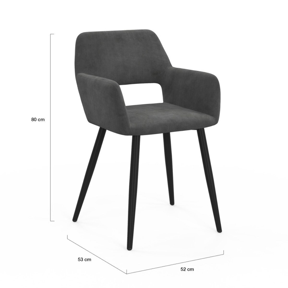 Chaises Heidi en velours gris et pieds noirs - lot de 2