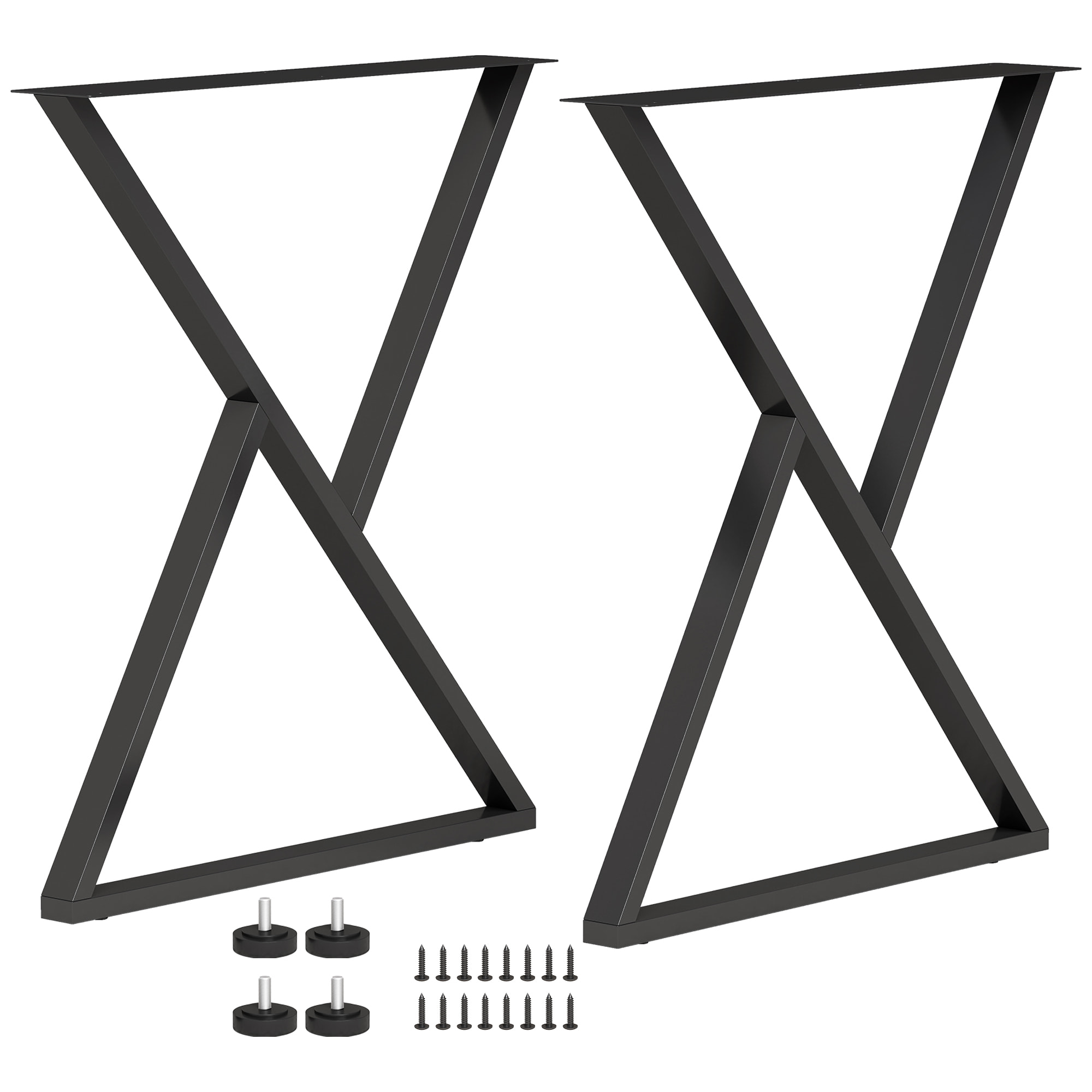 Patas de Mesa de Acero, Juego de 2 Patas en Forma de X para Muebles Industriales con Almohadillas Ajustables y Tornillos para Mesa de Comedor, Banco, 60x10x72 cm, Negro