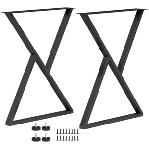 Patas de Mesa de Acero, Juego de 2 Patas en Forma de X para Muebles Industriales con Almohadillas Ajustables y Tornillos para Mesa de Comedor, Banco, 60x10x72 cm, Negro