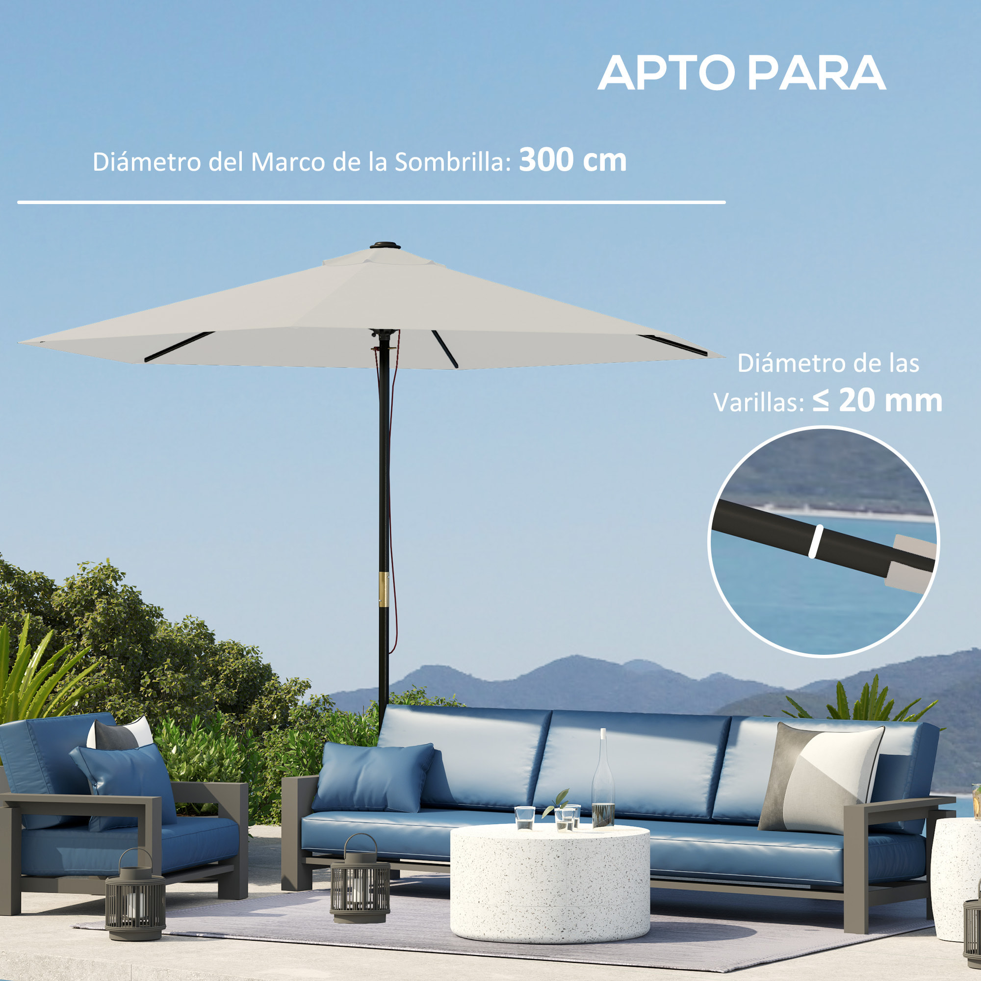 Toldo de Recambio de Sombrilla de 3 m Toldo de Repuesto para Sombrilla de Patio con Ventilación Superior Protección UV 30+ Cubierta de Repuesto para Parasol de Poliéster para Exteriores Crema