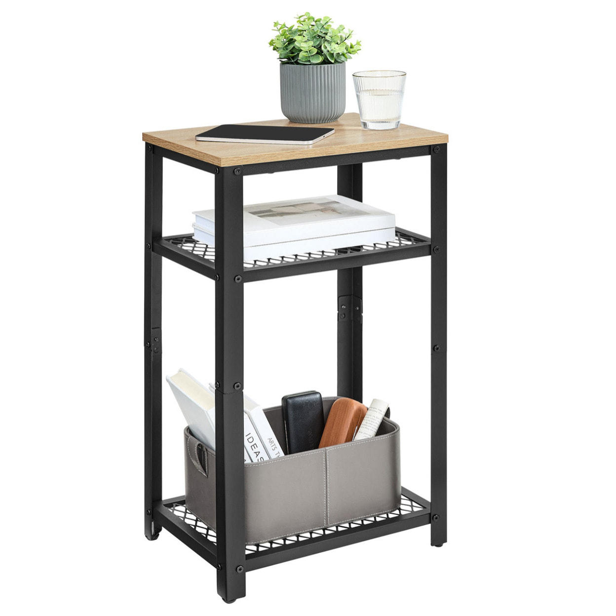 Tavolino sidetable industrial Sonoma in metallo e legno