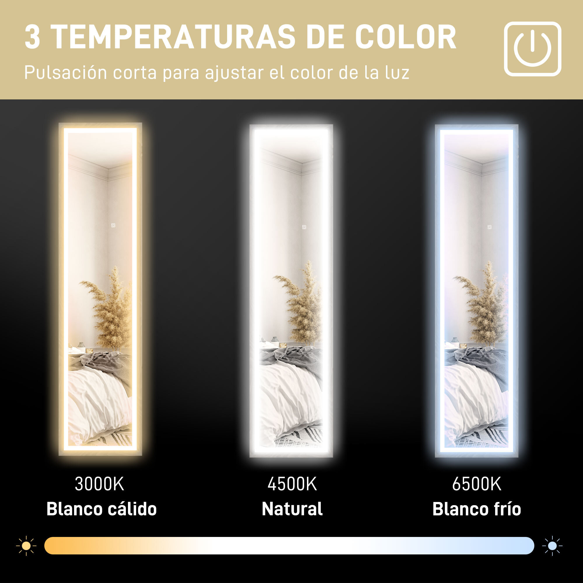 Espejo de Cuerpo Entero con Luz LED 160x40 cm Espejo de Pie o de Pared con Iluminación de 3 Colores Táctil Inteligente Función de Memoria y Soporte para Salón Dormitorio Gris