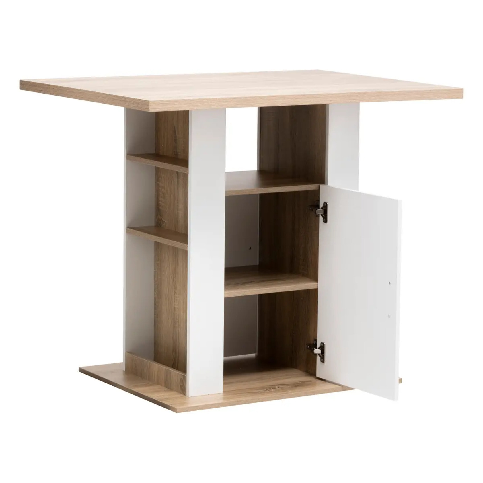 Ilot de cuisine effet bois naturel blanc 90x110cm