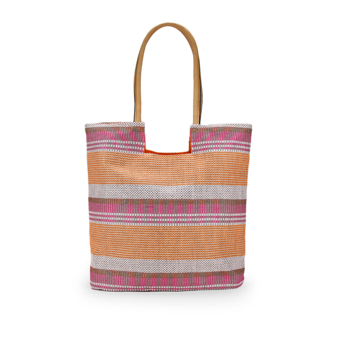 Bolso de playa con rayas marrón en rafia