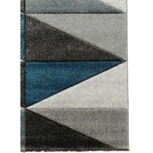 tapis salon Rone, gris noir et bleu motif triangle