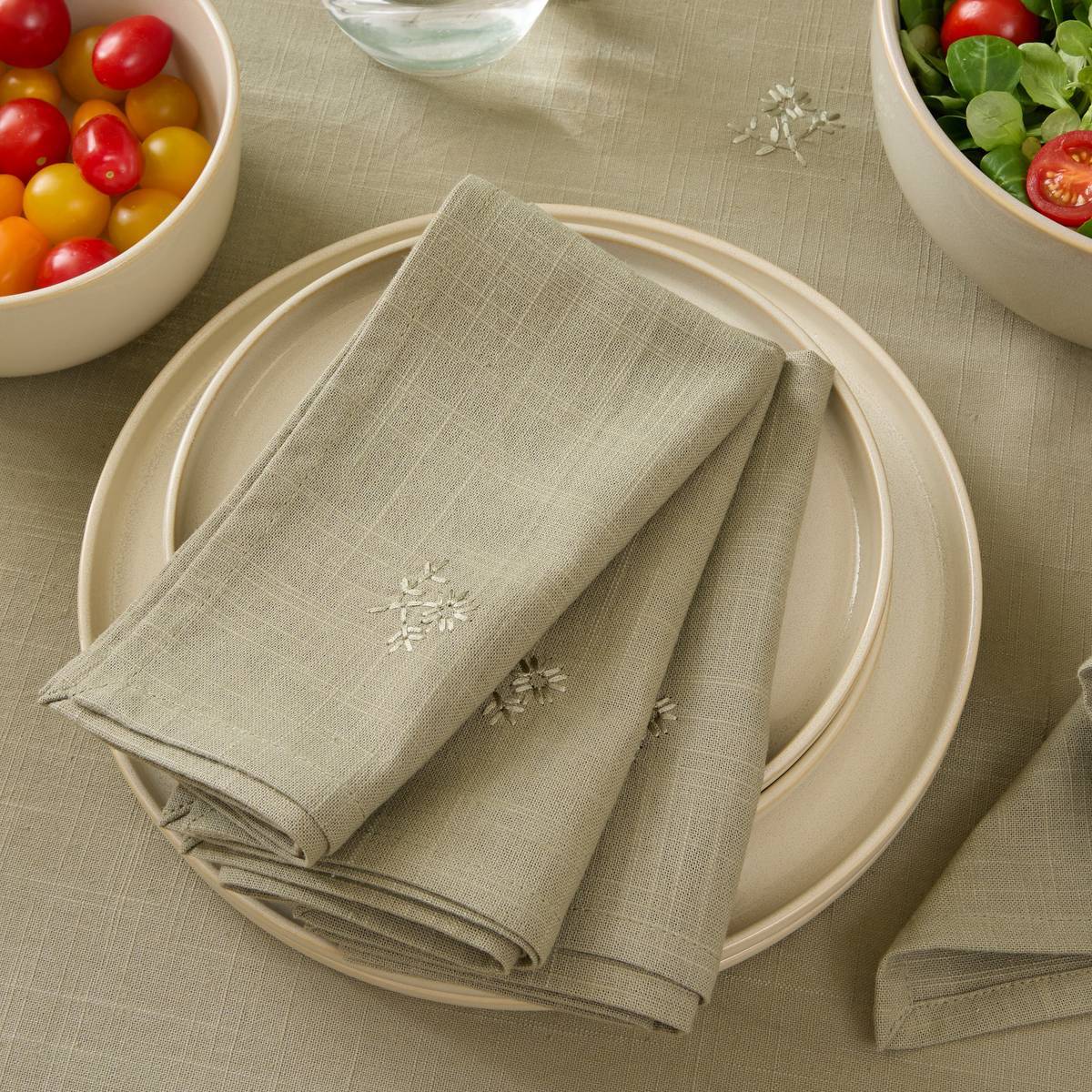 4 serviettes de table Joy 40x40cm vert kaki