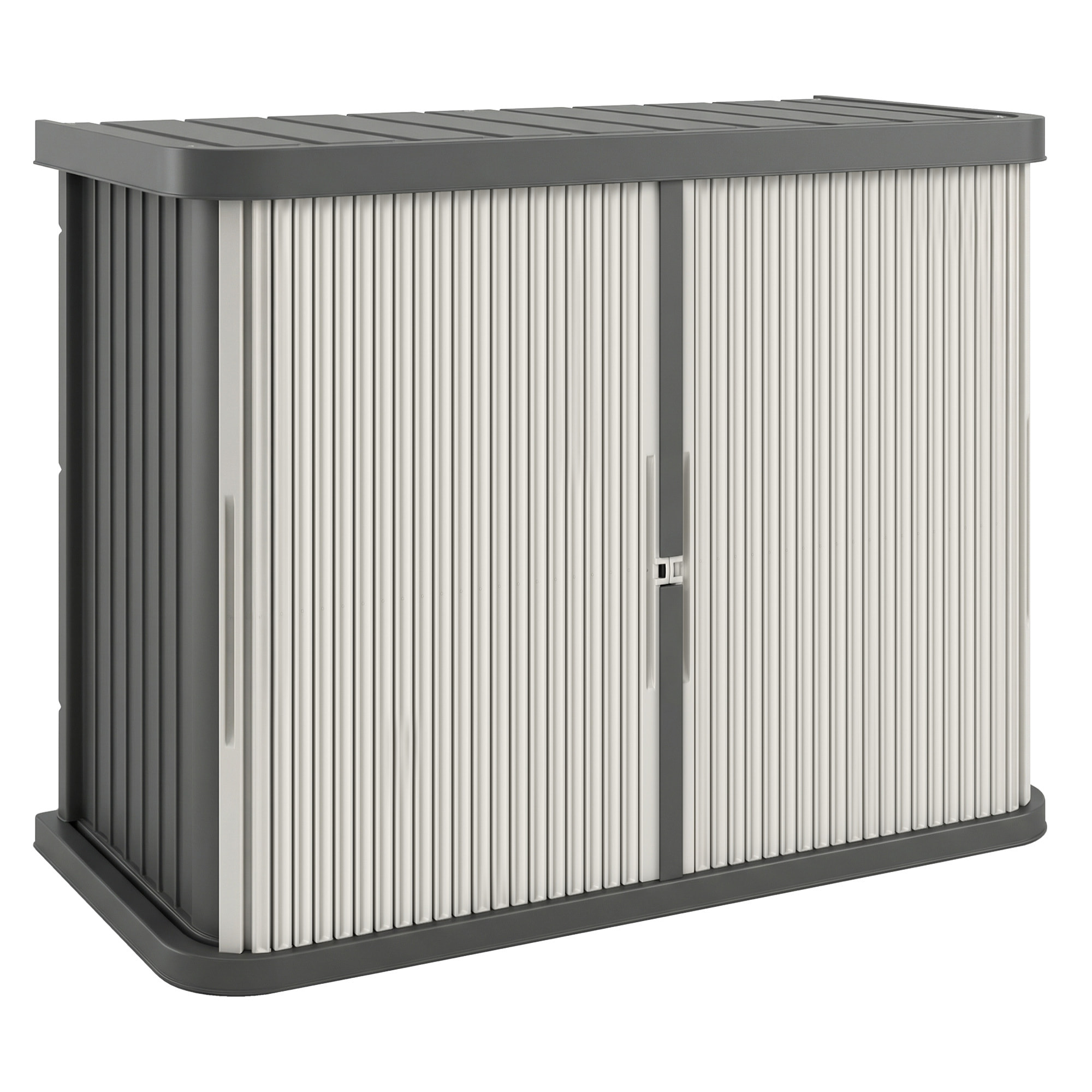 Coffre de jardin 480L 2 portes coulissantes étagère gris crème